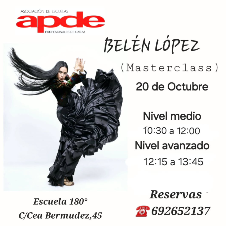 Próxima Masterclass de APDE con la gran @belenlopezflamenco